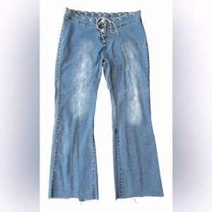 Kensie Lt wsh Strtch flare jns w lace up wst & bk of legs 14 hippie boho Y2K